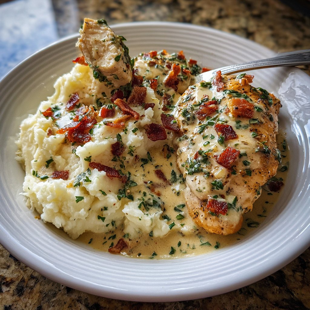 Creamy Herb Chicken with Mashed Potatoes and Bacon