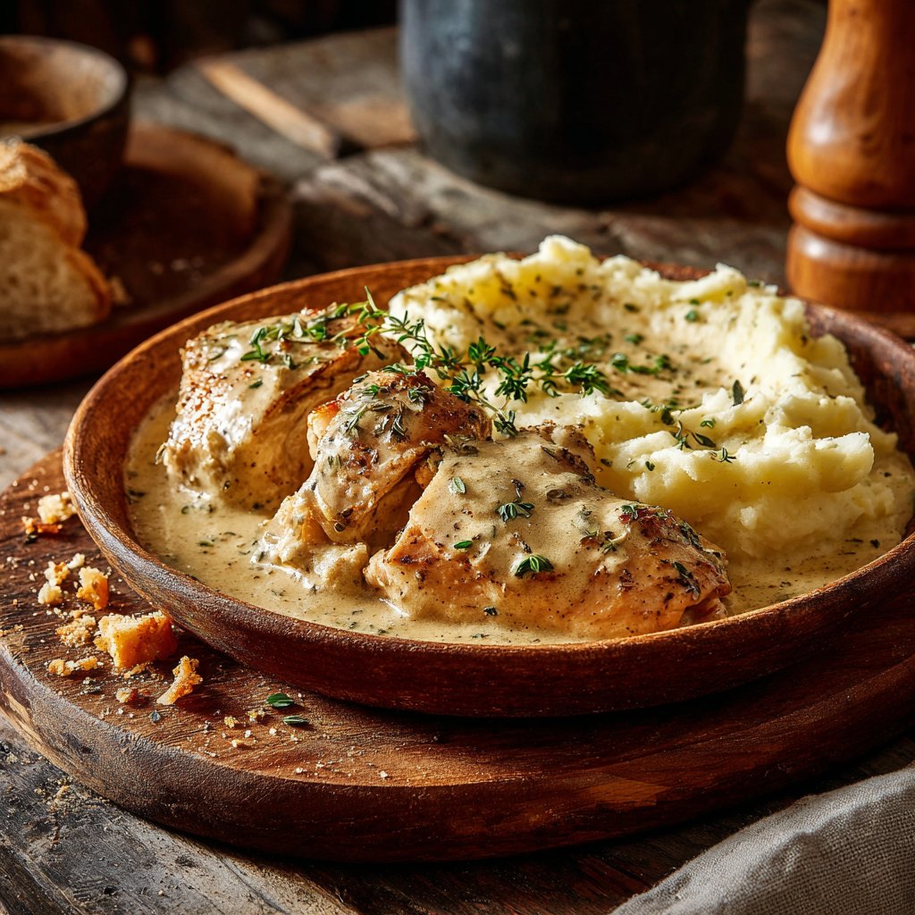 Slow Cooker Creamy Herb Chicken with Mashed Potatoes